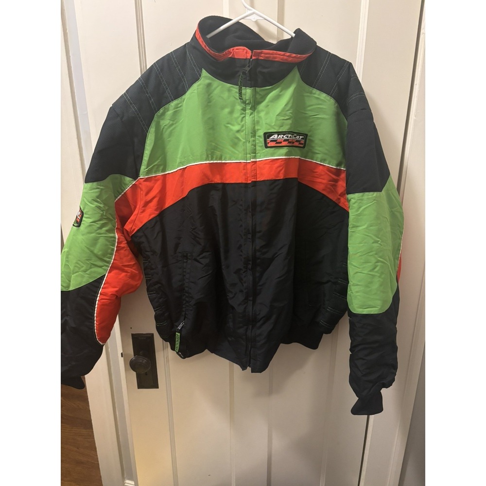 Vintage Arctic Cat Snowmobile Racing Jacket Mens Green Orange Black Colorblock